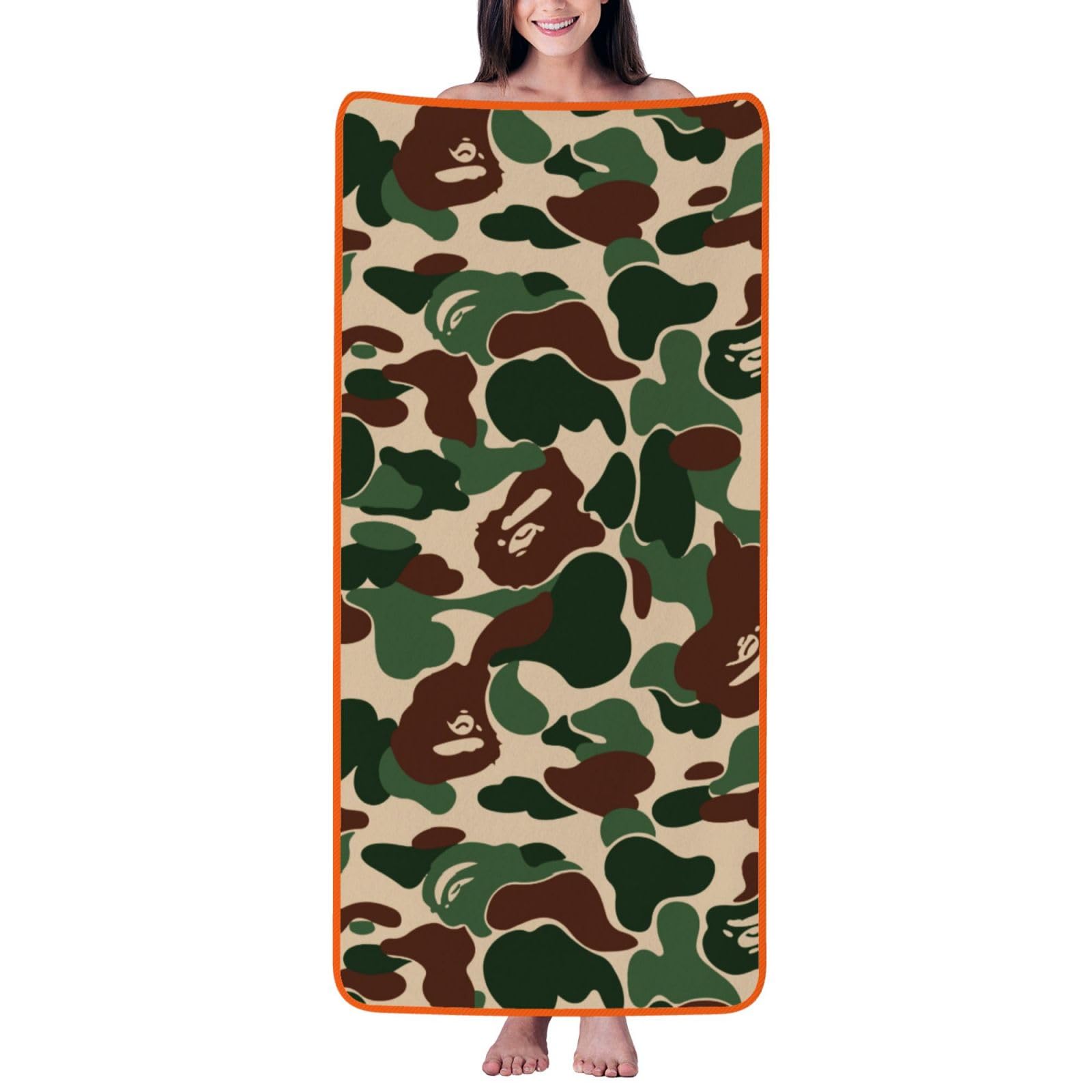 ZTPOWQA Aniaml Camouflage Green Print Coral Velvet Bath Towel For Home Gym Lounging Bathroom Spa Hotel Beach Travel