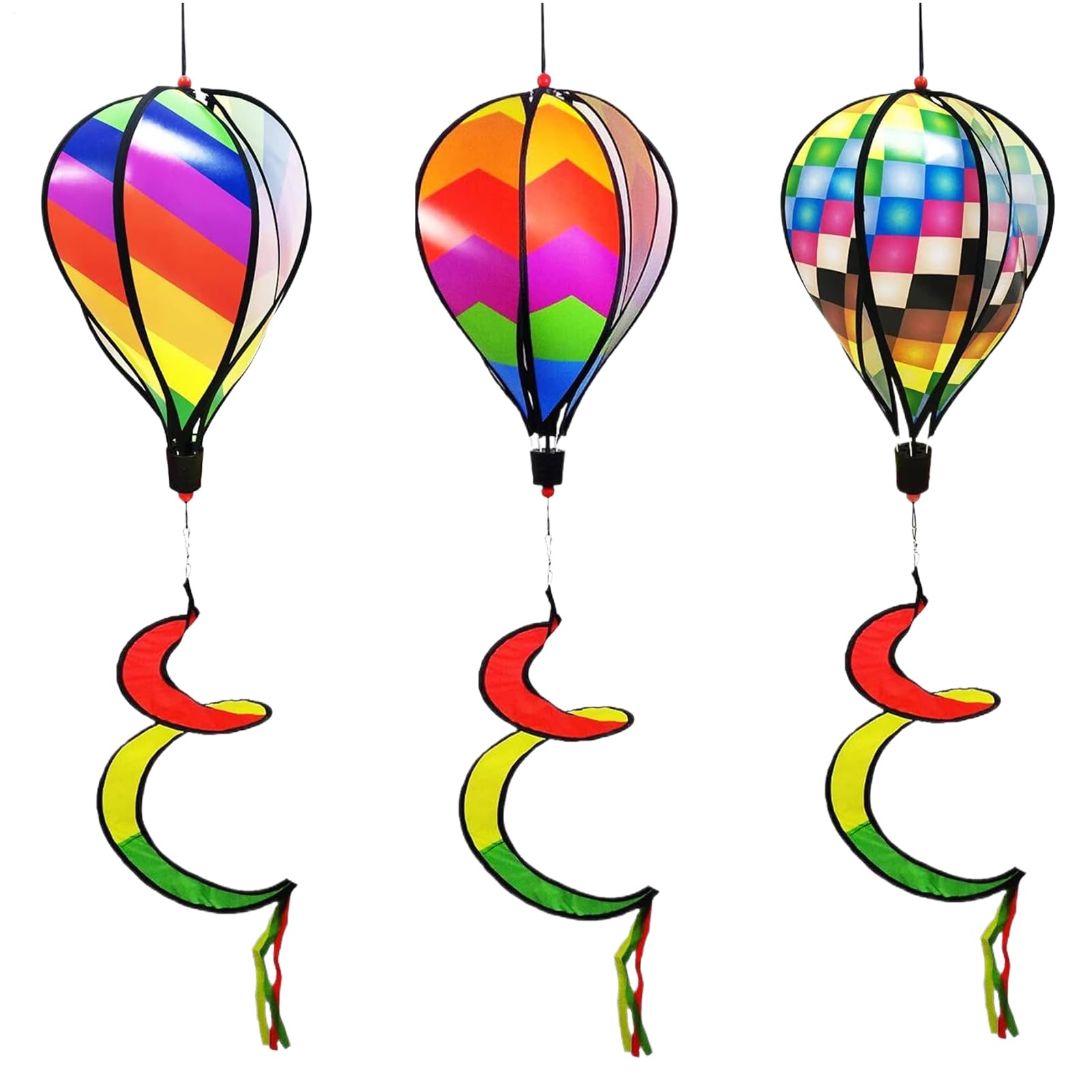 Molinillos de viento para jardín, decoración colgante de tornado de viento, 3 decoraciones trenzadas de arco iris, molinillos de viento colgantes, molinillos de viento para césped, patio, jardín al