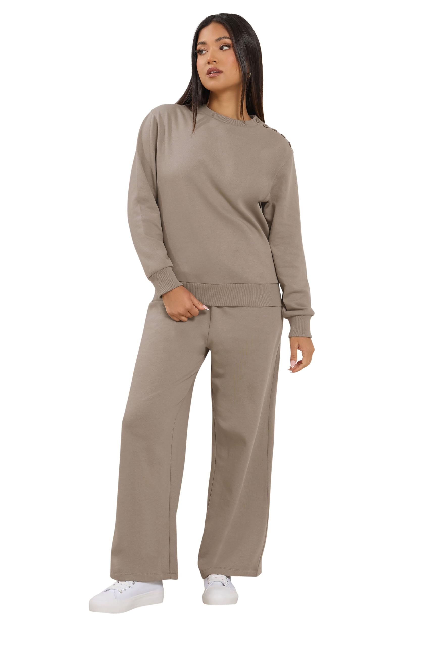 M&Co Women's Petite Button Detail Sweatshirt in Light Brown | Size: 12