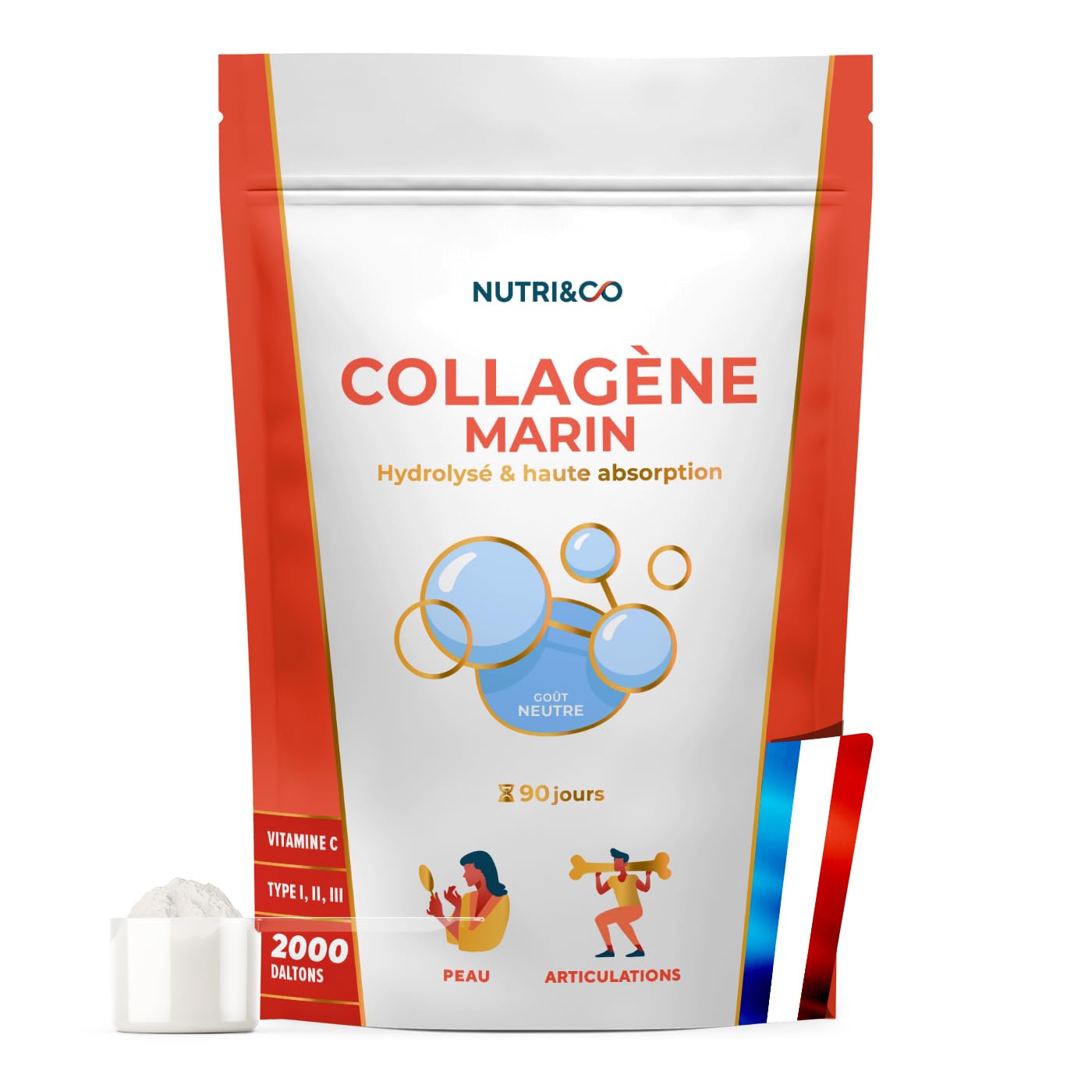 Nutri&CO Collagène Marin Types 1, 2 et 3 & Vitamine C | Goût Neutre 90 jrs