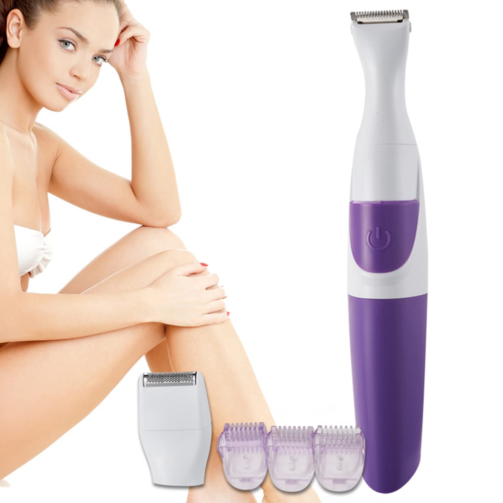 2 in 1 Waterproof Women Hair Trimmer Electronic Washable Hair Trimmer Clipper for Bikini Line Wet and Dry Use, Purple - Image 2