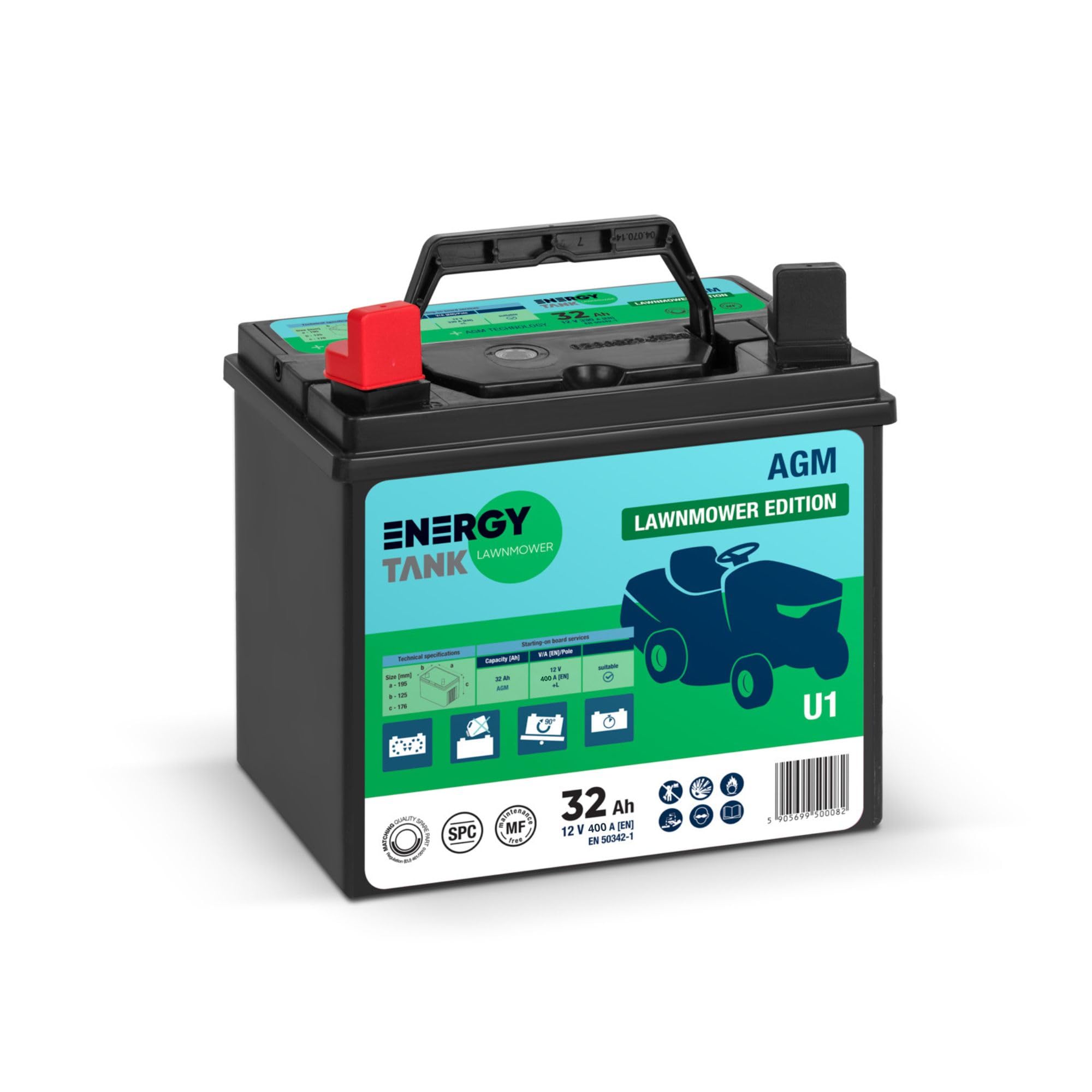 U1 Bateria 12v para Tractor Cortacesped - Batería 32 Ah - Puissance de Sortie 400 A de Potencia para Arranque Instantáneo - Larga Vida Útil