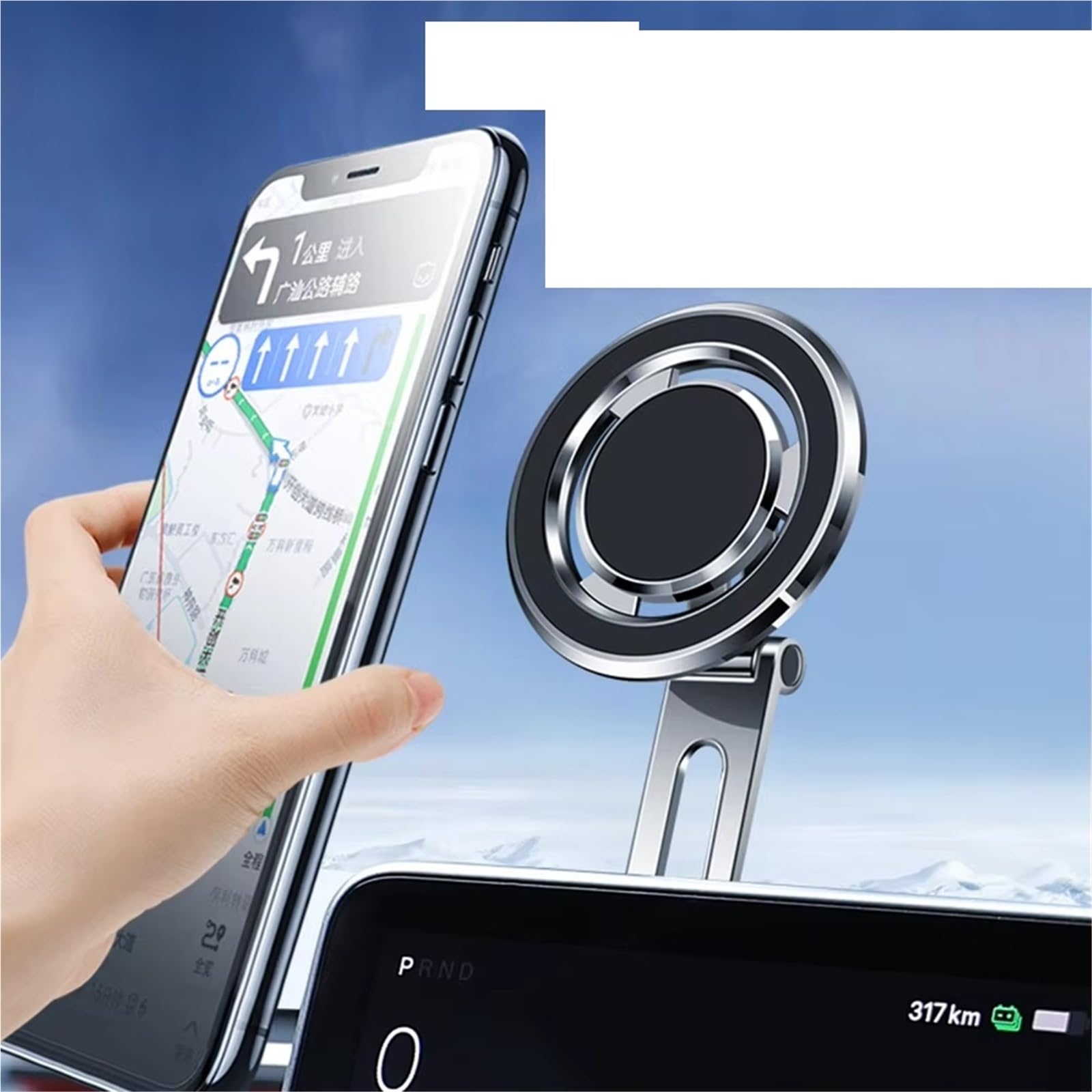 Per Tesla Per Model 3/Y/X/S Supporto Telefono Auto Invisibile Regolabile Magnetico Pieghevole Staffa Espansione Laterale Rotazione A 360 Gradi Porta Cellulare Auto(A Silver)