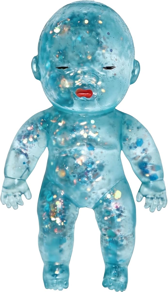 Muñeca de purpurina Squishies Stress Ball, Squishy Babies Sensory Fidget para aliviar el estrés, suave y lindo apretón, decoración de escritorio portátil y regalo relajante para adultos (azul)