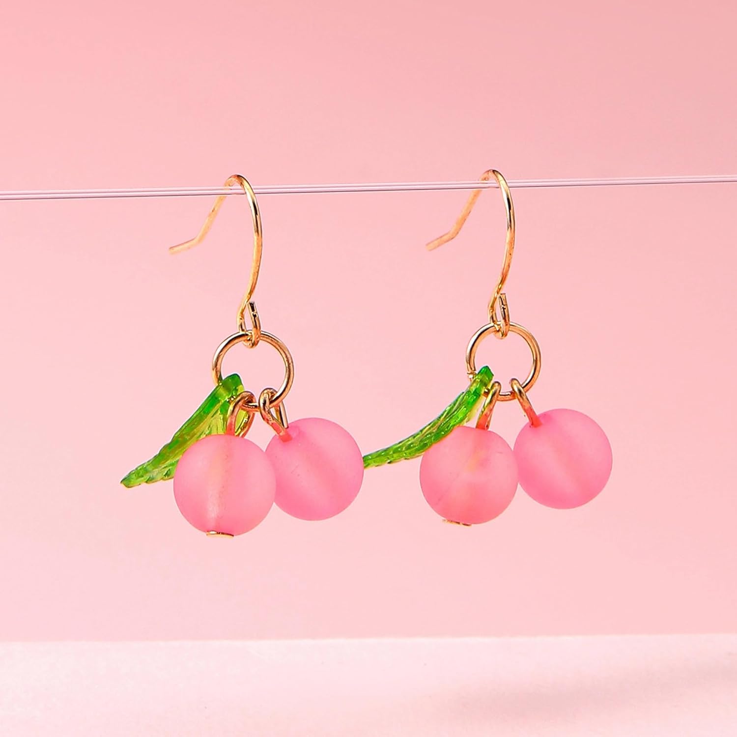 Cherry Necklace Earrings Sets for Women Dainty Gold Cherry Earrings and Necklace Jewelry Set Cute Fruit 3D Charm Necklaces Summer Beach Jewelry - Image 3