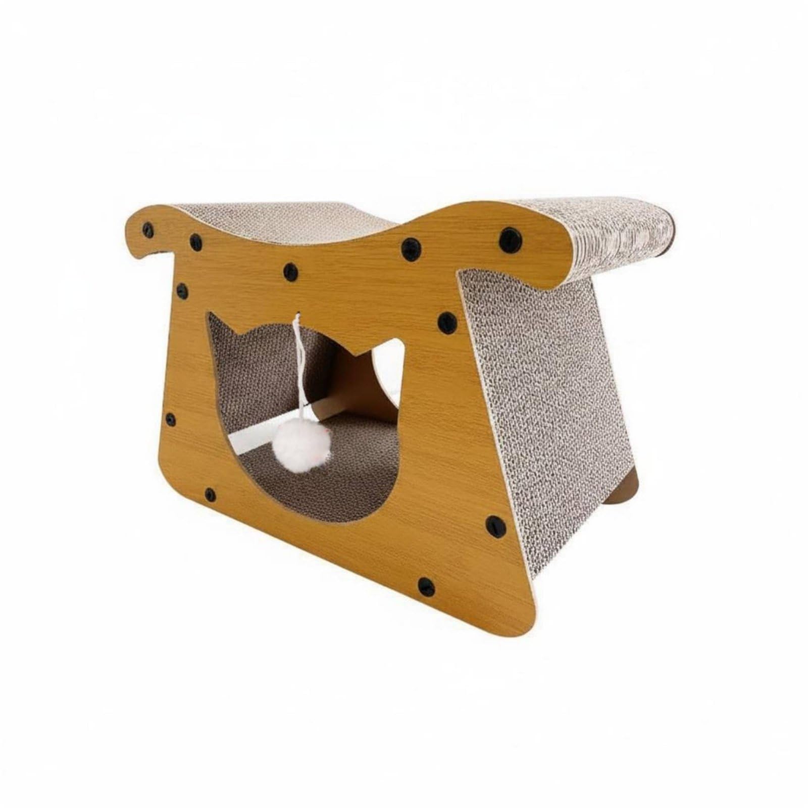 Lit Griffoir pour Chat Maison Grattoir Couchage Aire de Détente Surface Texturée en Carton Ondulé Structure pour Usage Fréquent Jouet Suspendu pour, 24 Cm