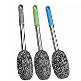 LimCryspp 3Pcs Steel Wool Scrubber with Handle – Heavy-Duty Cast Iron & Stainless Steel Pot Brush for Stoves, Sinks, Dishes & Grills – Multi-Surface Dish Scrubber for Kitchen & Bathroom