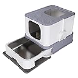 RIZZARI Stainless Steel Cat Box: Enclosed Design with High Walls - Light Gray - Large Anti Leakage Litter Pan for Odor Control for Living Room Garage