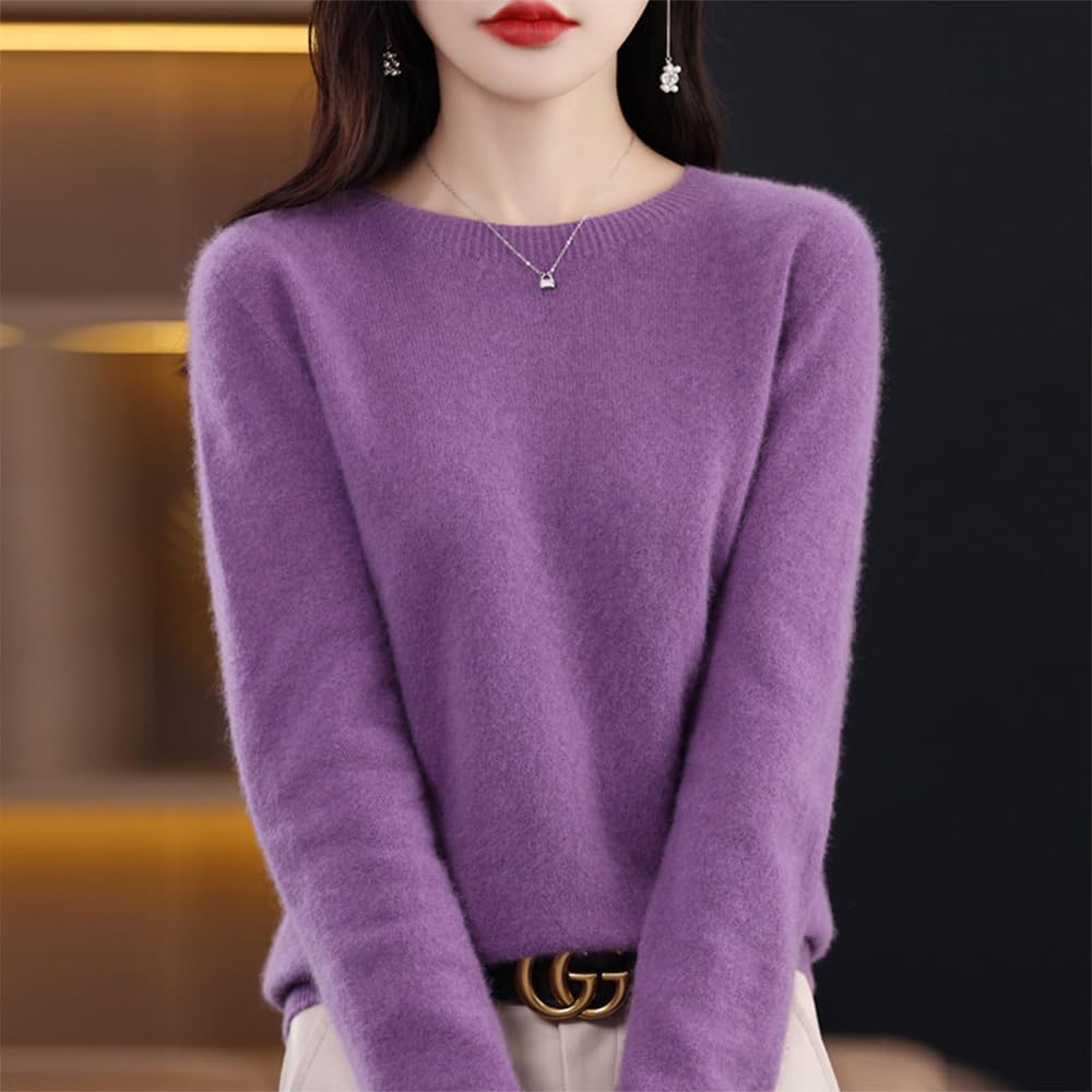 Suéteres de Cachemira para Mujer, jerséis de Cachemira, suéter de Lana Merino para Mujer, suéter de Punto Ligero (Púrpura,L)