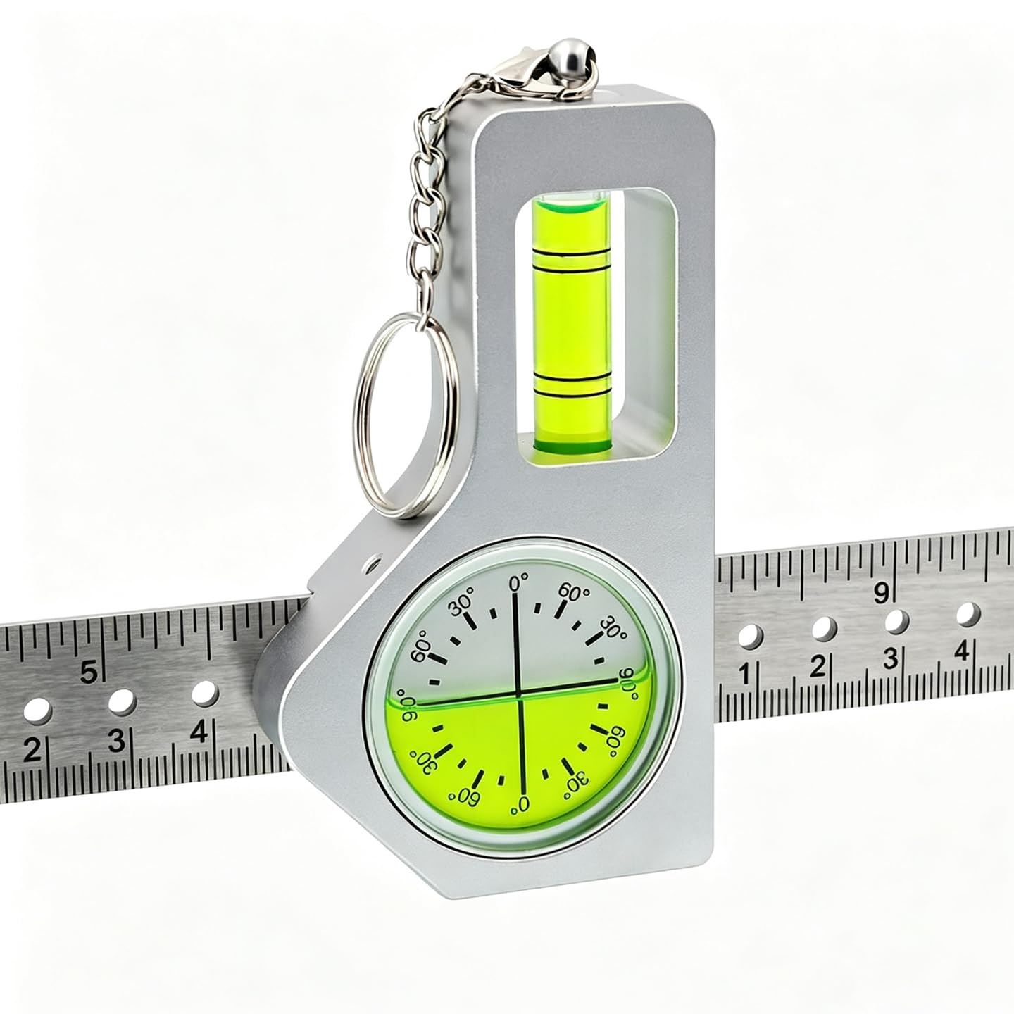 Nivel de metal de alta precisión, sensor de ángulo tipo barra pequeña, nivel de burbuja rectangular con regla de 30 cm con agujero de posicionamiento (verde plateado)