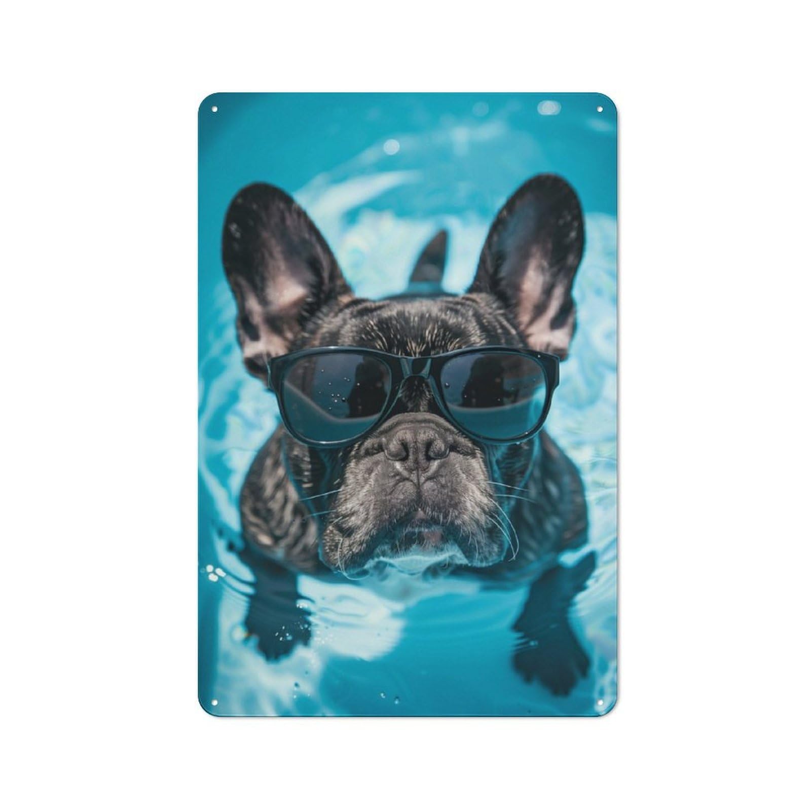 Junmoney French Bulldog Pool Summer Metal Wall Sign 30X20cm, Nostalgic Classic Pub Decor For Pub, Home Bar, Shed Or Man Cave