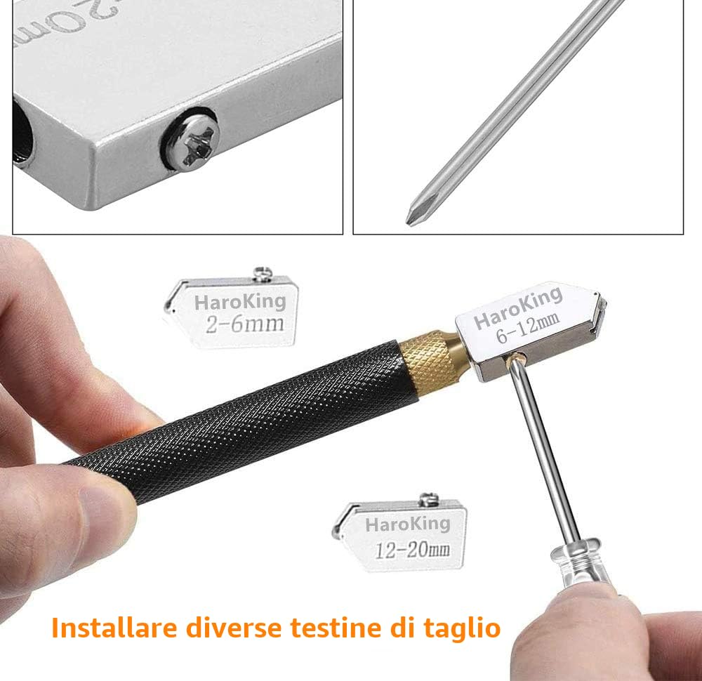 Tagliavetro Professionale con olio da taglio per vetro, testa da taglio da 2 mm a 20 mm, strumento tagliavetro con punta in metallo duro per specchi e mosaici in vetro spesso