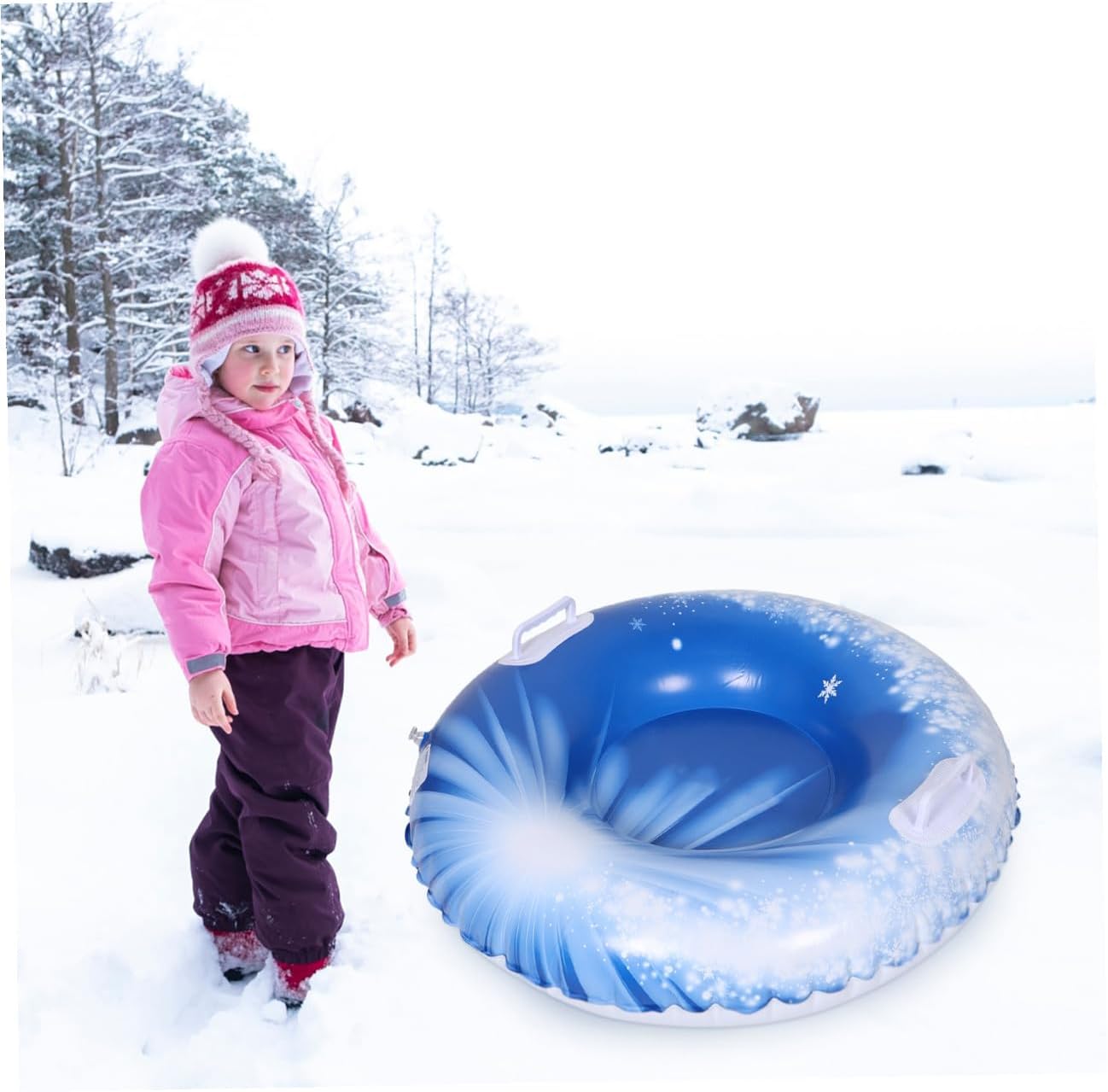 Inflatable Snow Tube for Winter Outdoor Sledding PVC Heavy Duty Snow Sled Tube with Handles and Adults Winter Sports