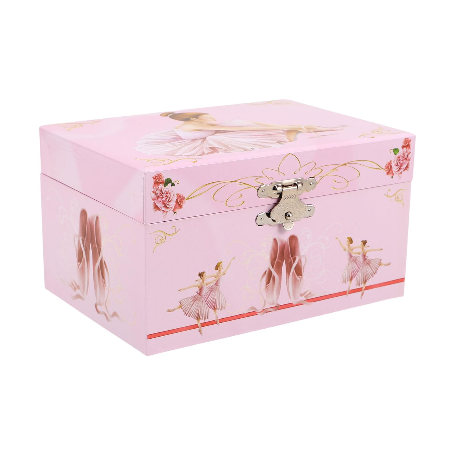 Caja de Música de Ballet para Niña de 5 Pulgadas en Color Rosa con Bailarina Giratoria, Almacenamiento de Joyas y Diseño Elegante para Habitación Infantil