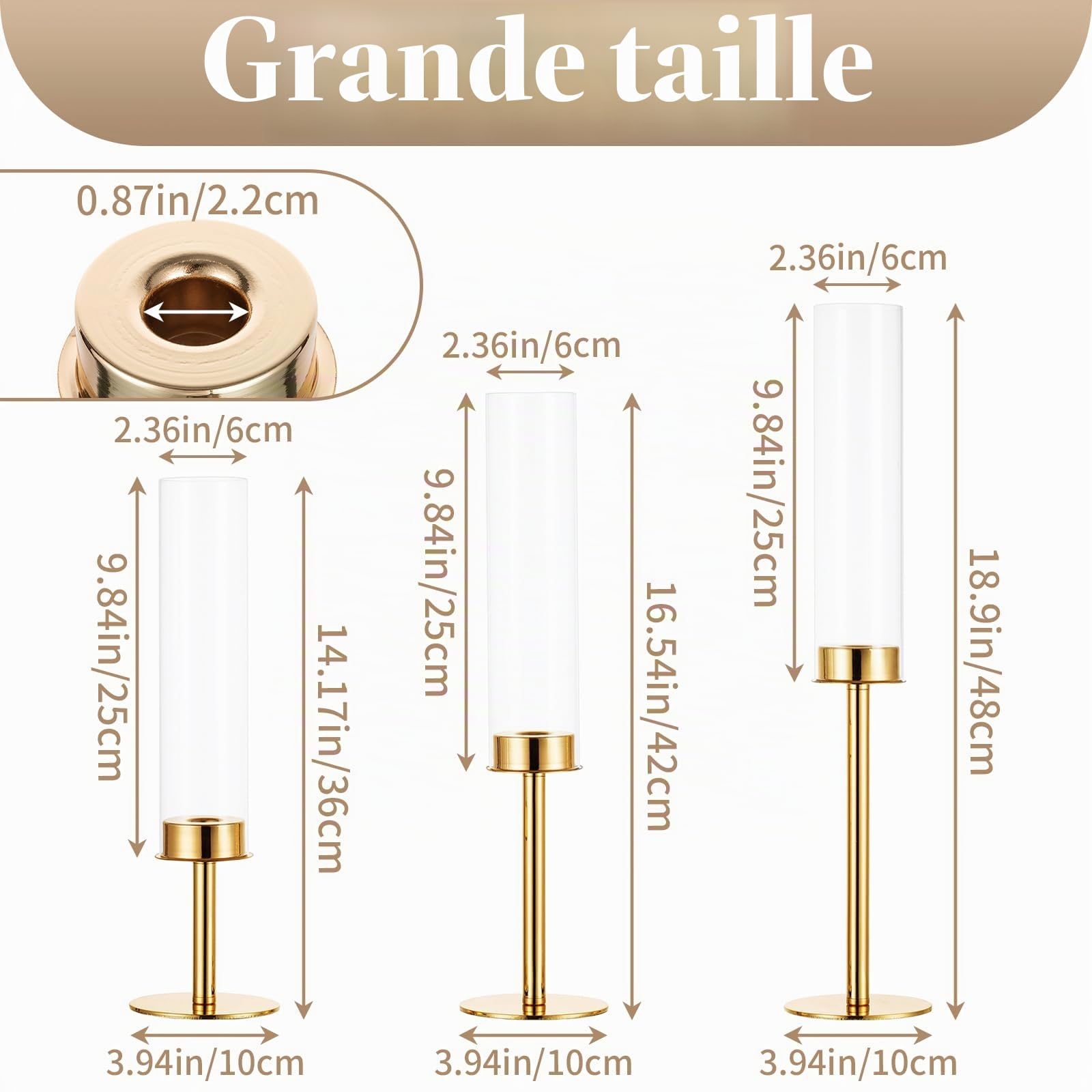 Sziqiqi 6 Pièces Bougeoir Or pour Centre de Table Mariage - 48cm Bougeoirs en Métal Moderne Chandeliers en Verre Photophore Decorative Cadeau pour Mariage Noël