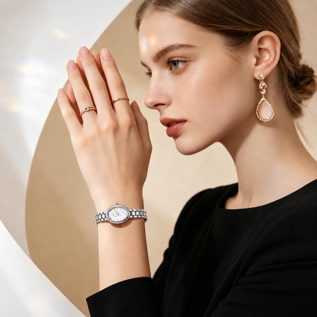 MASTOP Orologio da donna ovale in acciaio inox, quadrante facile da leggere