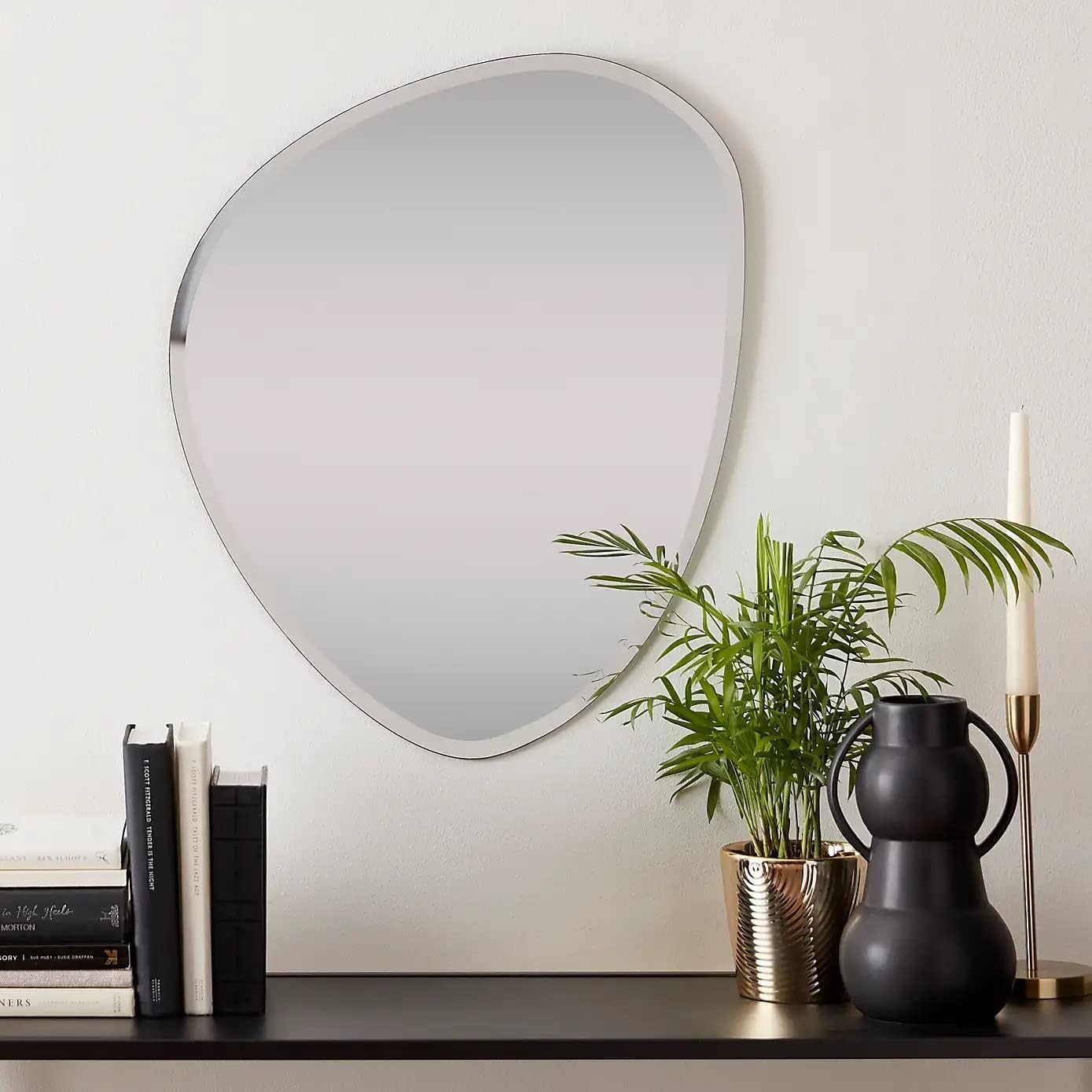 DEENZ Frameless Asymmetric Decorating Mirror Irregular Shape Beveled Wall Mirror Modern Tear Drop 50X70Cm Pebble Mirror Silver (Design 843)