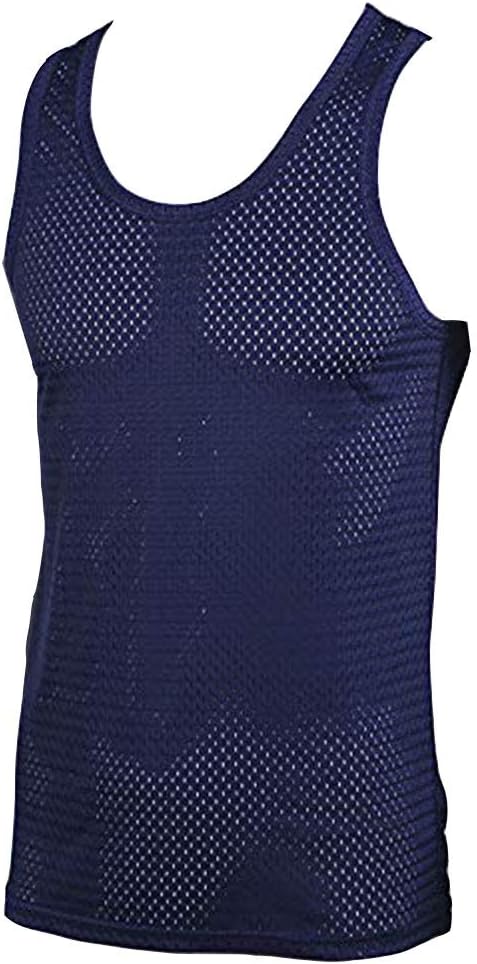 EVEDESIGN Men's Mesh See-Through Tank Top - Sleeveless Fishnet T-Shirt Training Shirts Gym Atheletic Undershirt Navyblue