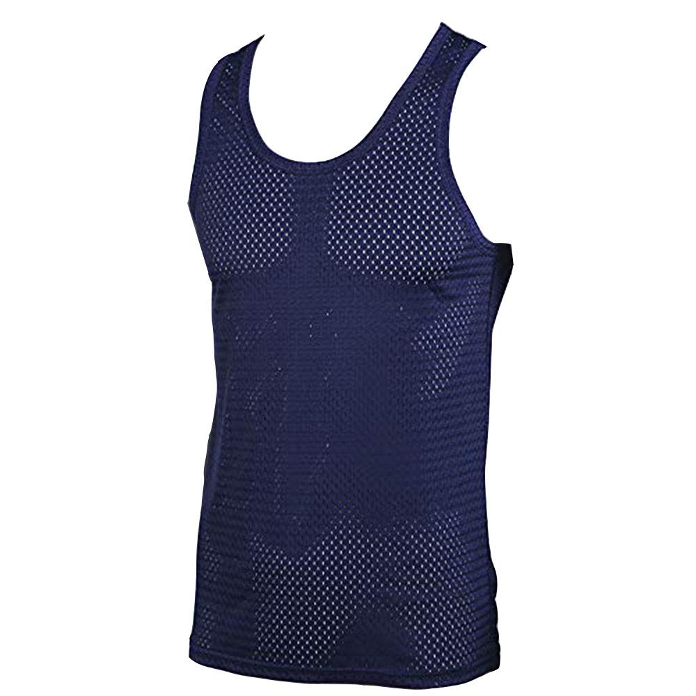 EVEDESIGN Men's Mesh See-Through Tank Top - Sleeveless Fishnet T-Shirt Training Shirts Gym Atheletic Undershirt Navyblue