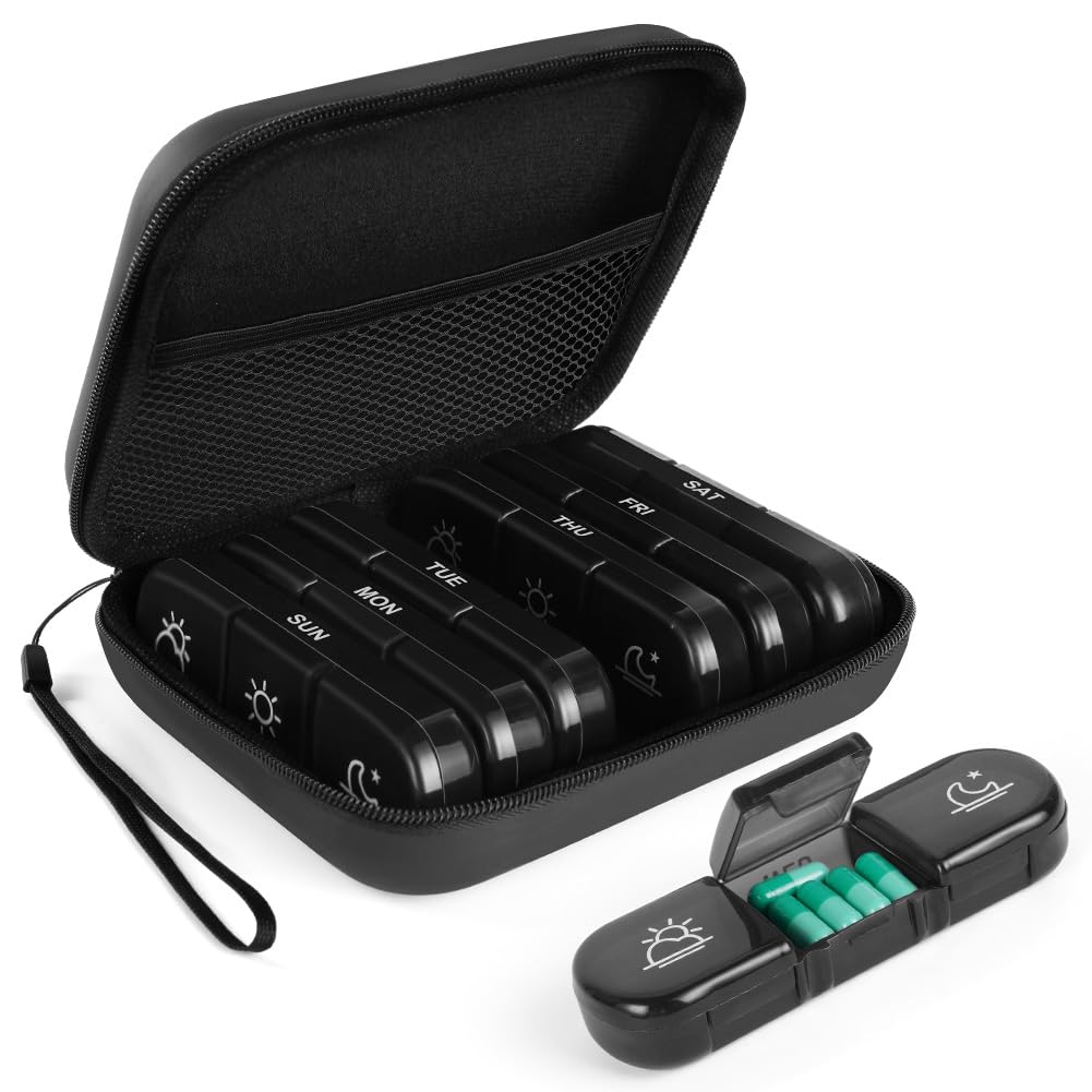 ACWOO Tablettenbox 7 Tage Morgens Abends, Medikamentenbox Klein BPA Frei, Handlicher und Feuchtigkeitsbeständiger Pillenbox für Medikamente