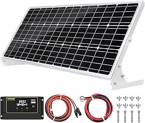 Topsolar 100W 12V Solar Panel Kit Battery Charger 100 Watt 12 Volt Off Grid System for Homes RV Boat + 30A Solar Charge Controller + Solar Cables + Brackets for Mounting