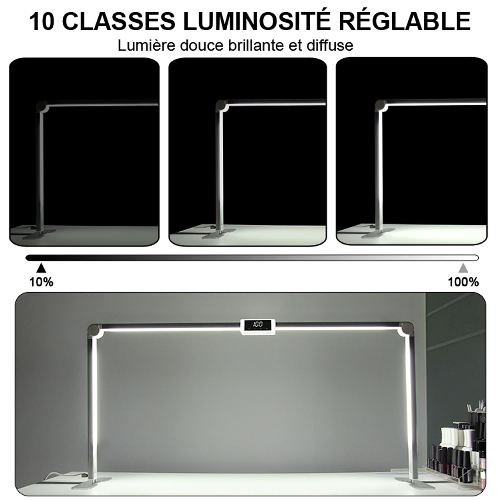 Lampe de Table pour Ongle,Lumière de Bureau Pliable pour Ongles,Lampe Extension de Cils écran Tactile pour Manucure,3 Modes de Couleur & Luminosité Réglable