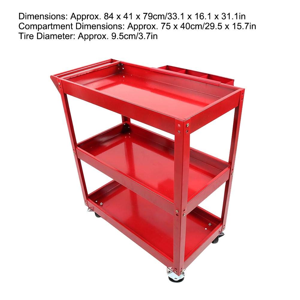 Ausla Carrello Portautensili Carrello Portautensili in Acciaio a 3 Livelli, capacità 100 Kg, 84 X 41 X 79 Cm, con Maniglia per Montaggio Laterale e 4 Ruote per Officina, Garage, Riparazione, Deposito