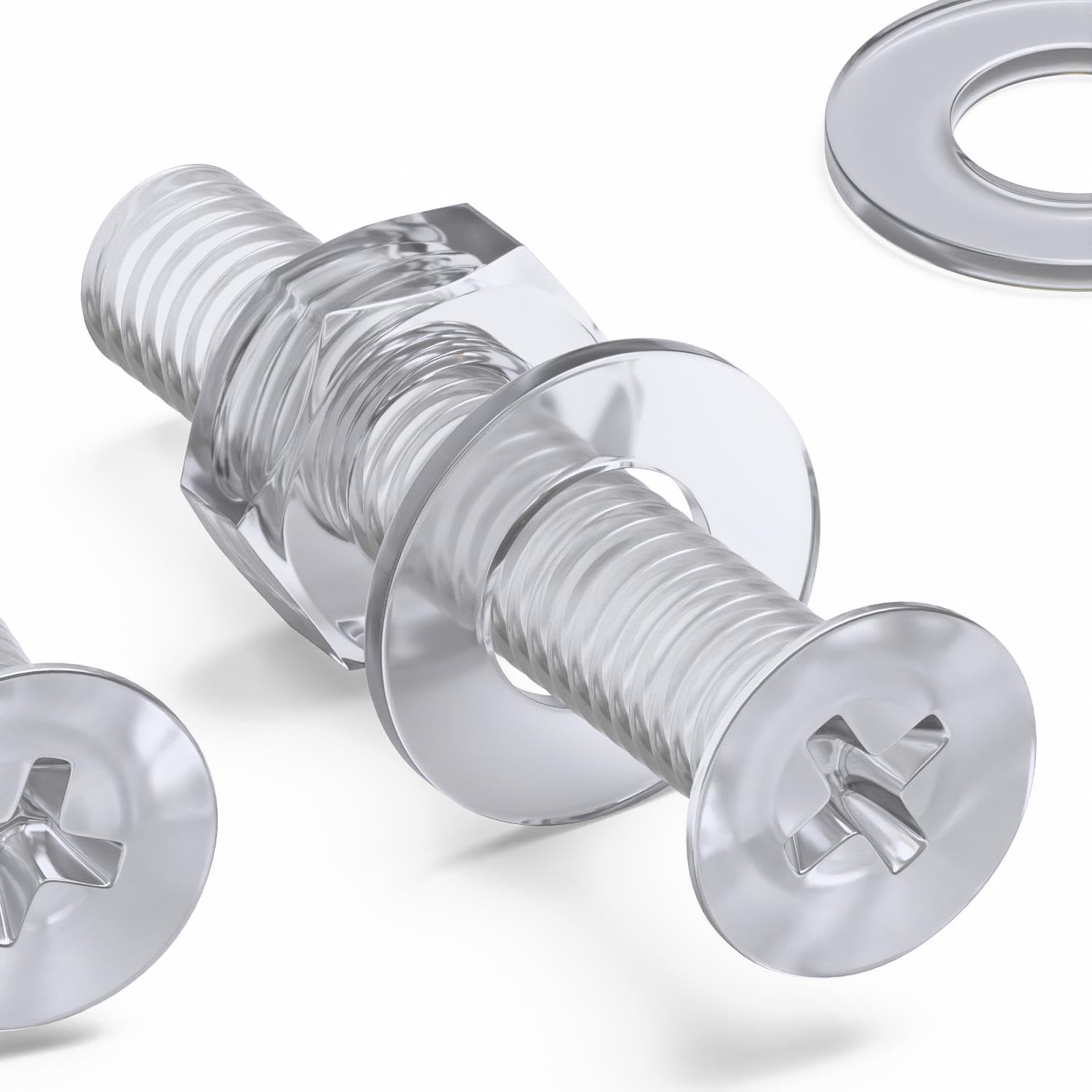 50 x Crosshead Countersunk Screws Nuts and Bolts, Transparent Clear Plastic Acrylic, M3 x 16mm - Acrylic Plastic Screws, (3/32 x 5/8 in)