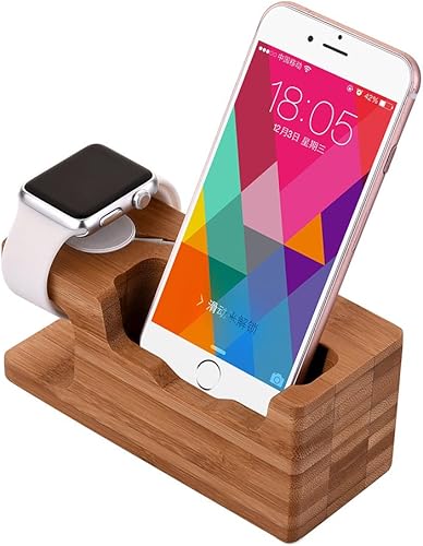 Miniatura 2 de WATCH Stand, aicase Madera de Bambú Soporte de carga Dock, carga Dock, madera de bambú estación de cargacuna para Apple Watch, iPhone, smartphone,