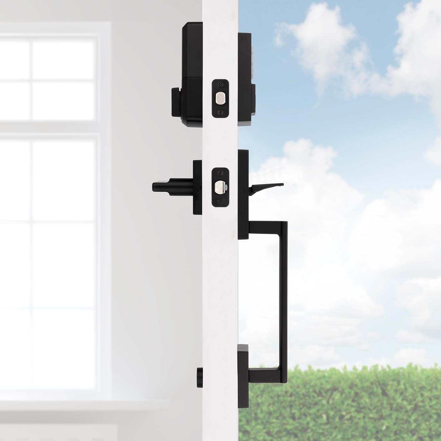 Weiser Matte Black Front Door Lock and Handle Set, SmartCode Keypad Door Lock with San Clemente Handleset & Halifax Interior Door Handle, Keyless Entry Door Lock, Front Door Handles with Deadbolt Lock - Image 2
