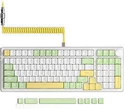 AJAZZ Wireless Gaming Keyboard,Triple Mode 2.4G/BT5.0/Wired,Illuminated RGB Hot Swappable Keyboard with 2 in 1 Custom Coiled Cable,PBT Keycaps,Gasket Mount,Knob,Rechargeable 4000mAh for PC/Mac/Windows
