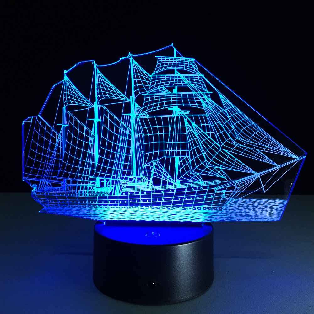 YTDZLTD Illusione Ottica 3D Barca a Vela Luce Notturna 16 Colori Mutevoli Telecomando USB Potere Toccare Cambiare Arredamento Lampada LED Lampada da Tavolo Bambini Brithday Natale Regalo