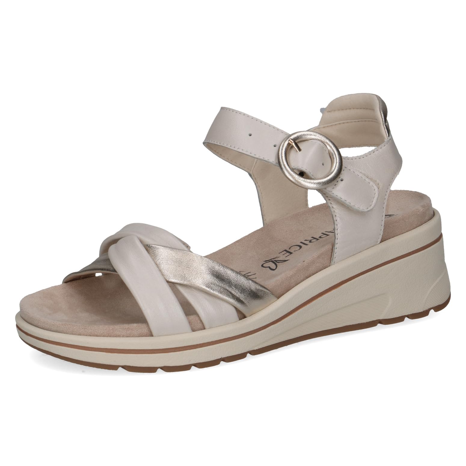 Caprice women's wedge sandal in leather, White (OFFW PERL COM), 7.5 UK