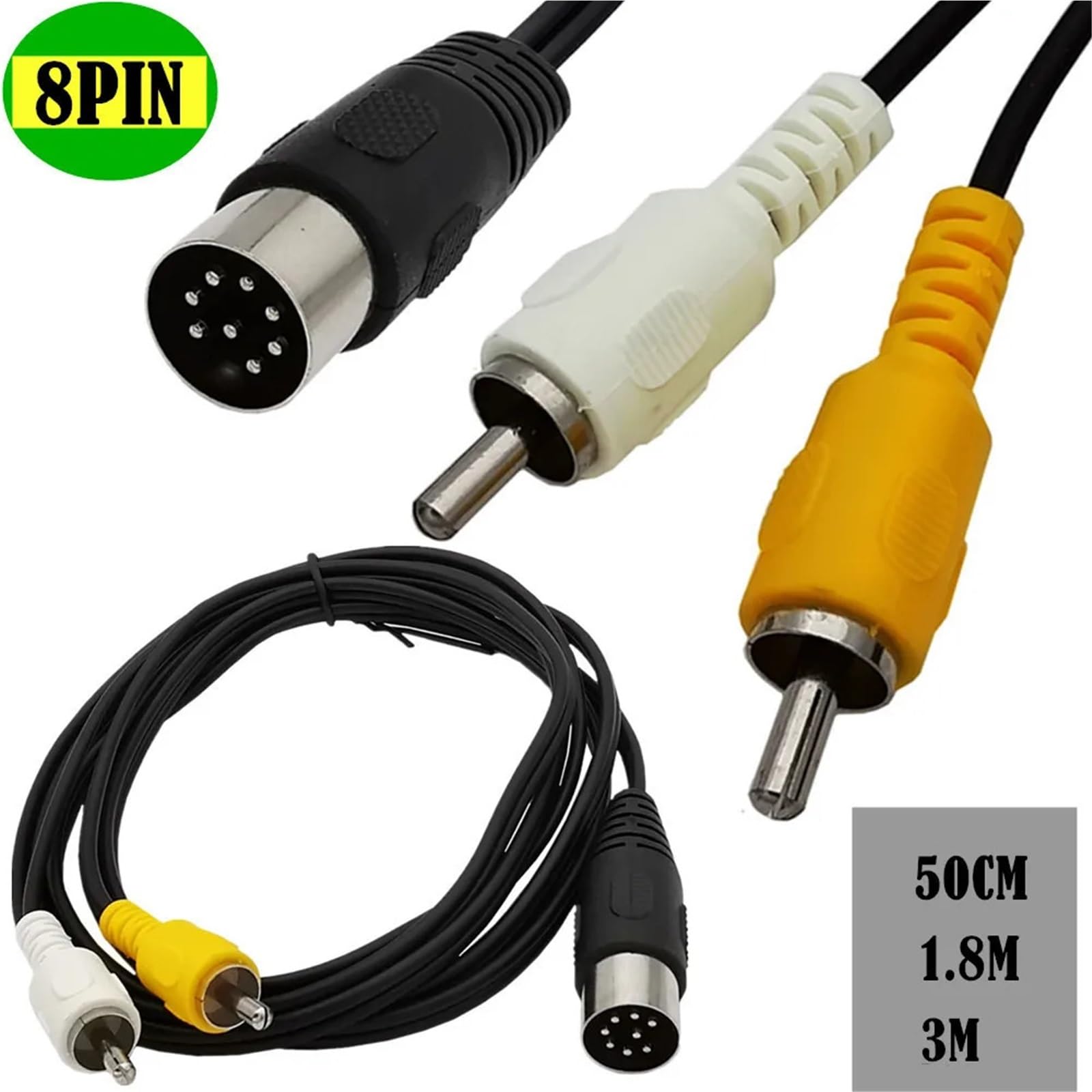 Kabel DIN 8-pinowy na 2RCA 8-pinowy wtyk męski DIN do 2-RCA męski (1,8 m)