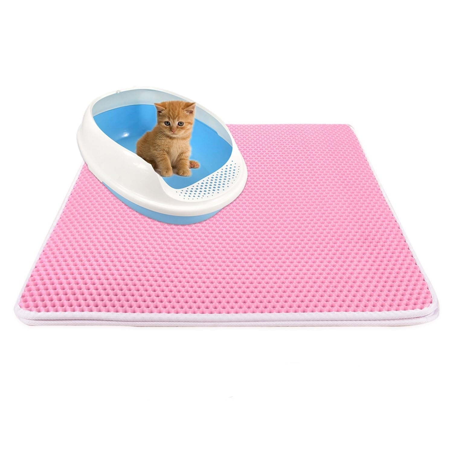 Cat Litter Mat Double, Litter Tray Mat, Velcro Detachable, Honeycomb Cat Litter Trapper, Waterproof NonSlip, Easy To Clean, Great for Kinds of Boxes and Litter (30x30cm,Pink)