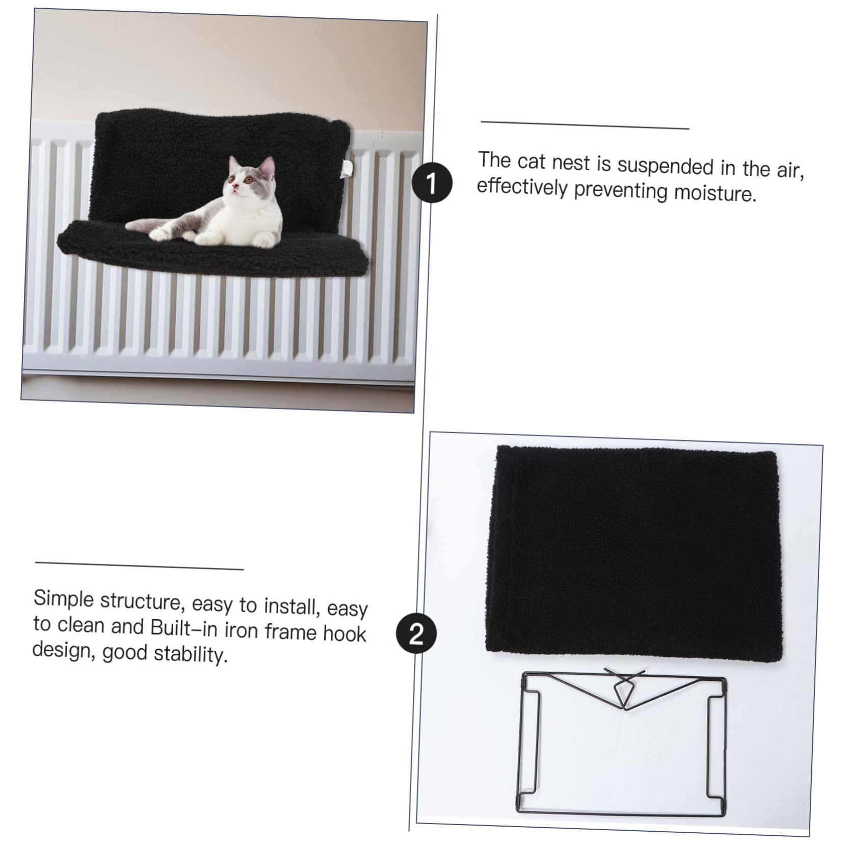 Hamac pour Chat Radiateur Lit Suspendu à Cadre Métallique Noir