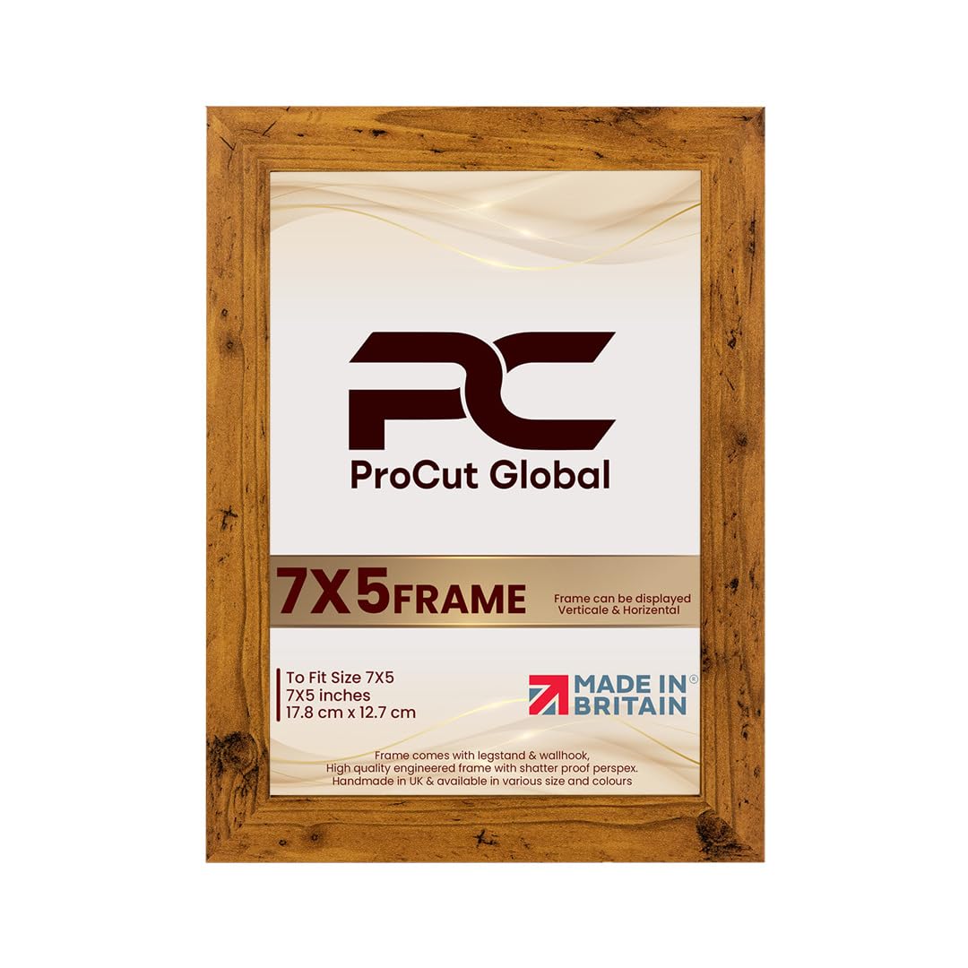 Procut Global 7X5 Rustic Oak Picture Frames - Modern Wooden Photo Frame with Shatterproof Perspex for Wall or Tabletop - Perfect for Posters, Certificates, Prints - Sizes & Colors Available — image 1