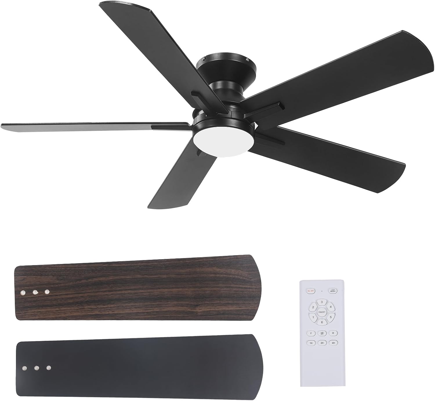 52" Ceiling Fans with Lights and Remote, Low Profile Flush Mount Modern Ceiling Fan for Bedroom, Kitchen, kids room, 6 Speeds, Quiet DC Motor, Super Bright