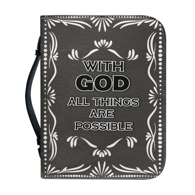Kuiaobaty Lord Quotes Book Cover Case with Handle, Faux Leather Book Sleeve Case, God Saying Church Protective Bag with Pen Pockets — image 1