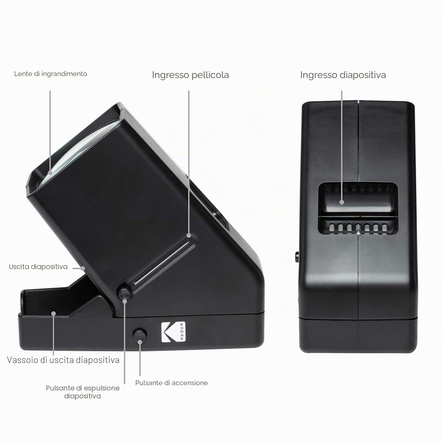KODAK Proiettore di diapositive e negativi da 35mm, alimentazione a batteria, ingrandimento 3X, LED
