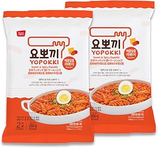 Yopokki Instant Rabokki Pack (Sweet Mild Spicy, 2 Packs) Korean Street food with sweet and moderately spicy sauce Ramen Noodle Topokki Rice Cake - Quick & Easy to Prepare