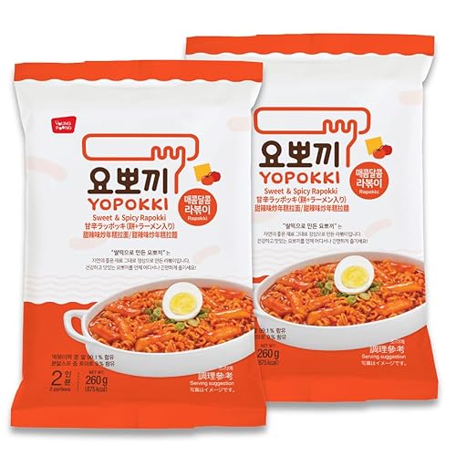 Yopokki Paquete Rabokki instantáneo (dulce suave y picante, 2 paquetes) comida callejera coreana con salsa dulce y moderadamente picante Ramen
