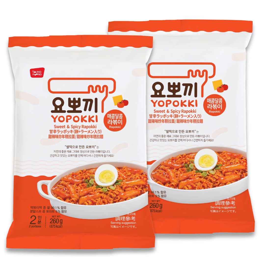 Yopokki Instant Rabokki Pack (Sweet Mild Spicy, 2 Packs) Korean Street food with sweet and moderately spicy sauce Ramen Noodle Topokki Rice Cake - Quick & Easy to Prepare