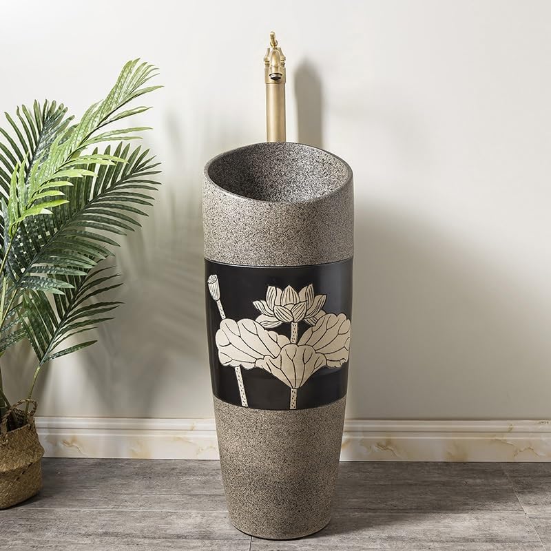 Pedestal Sinks Ceramic Column Sink Household Small Apartment Floor-Standing Wash Basin Balcony Outdoor Pool Bathroom (A)