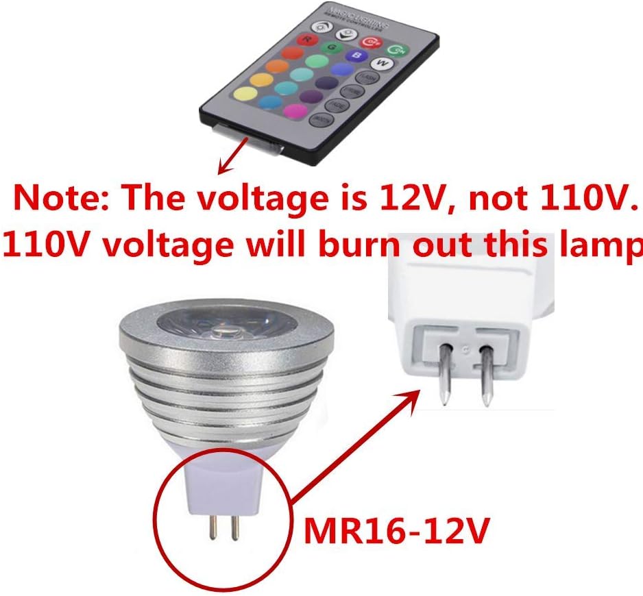 MR16 3W RGB Color Changing Spotlight with IR Remote Control Mood Ambiance Lighting Colorful LED Light Bulbs,Landscape Lighting Dimmable 12V (Pack of 5)