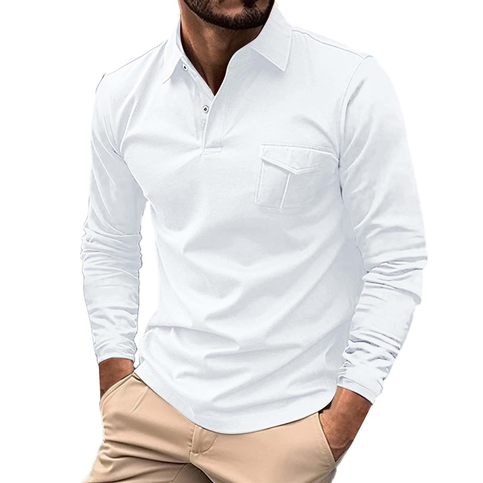 Polo classica da uomo a maniche lunghe con colletto t-shirt Muscle Fit ad asciugatura rapida atletica allenamento maglietta da golf con tasca