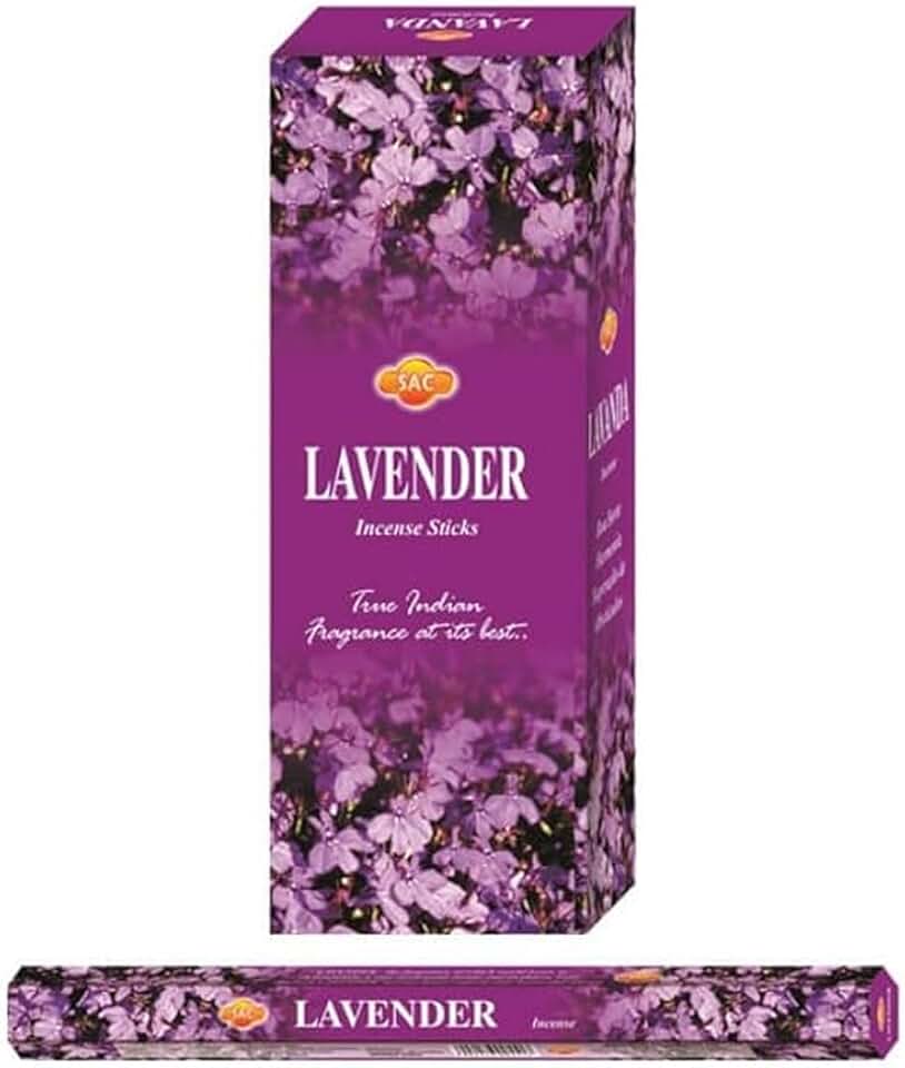 Aromasenses | Incienso de Lavanda Hexagonal Sac | Caja de 6 Tubos con 20 Varillas c/u | Aroma Floral | Reduce el Estrés, la Ansiedad y la Tensión Mental | para Meditación, Prácticas Espirituales