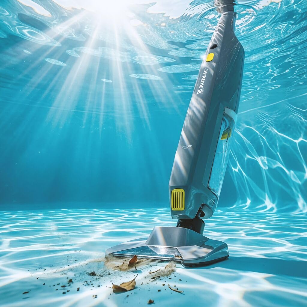Zodiac Serenit MVH 20 77943 - Aspirador Manual de Piscina con Batería Litio, Cabezal Giratorio y Doble Filtración, Mango Telescópico 3 Posiciones 80/170 cm Adaptado a Escaleras o Zonas Poco Profundas