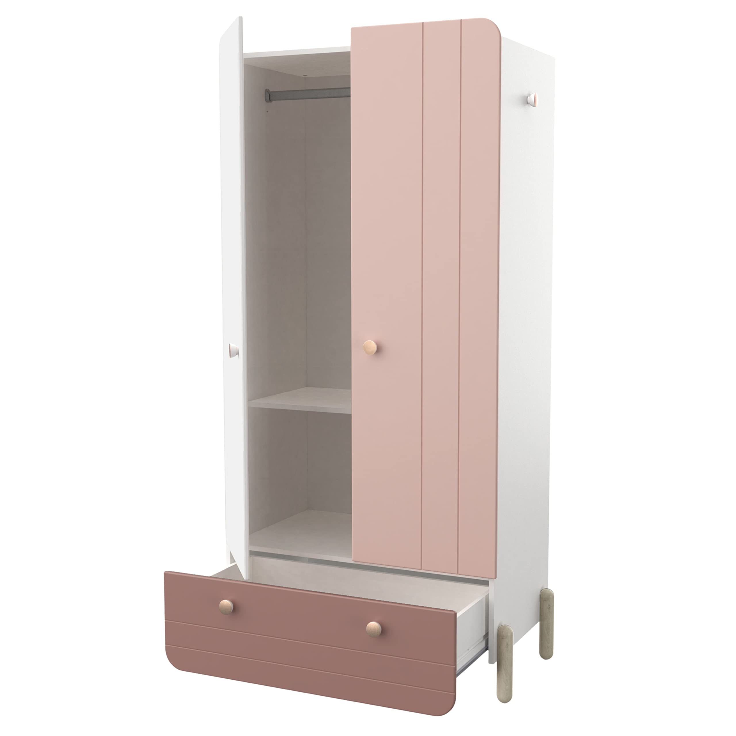 Demeyere Armario Alto Infantil o Juvenil Jade Color Rosa y Blanco Mate Habitación Dormitorio 188x95x52 cm