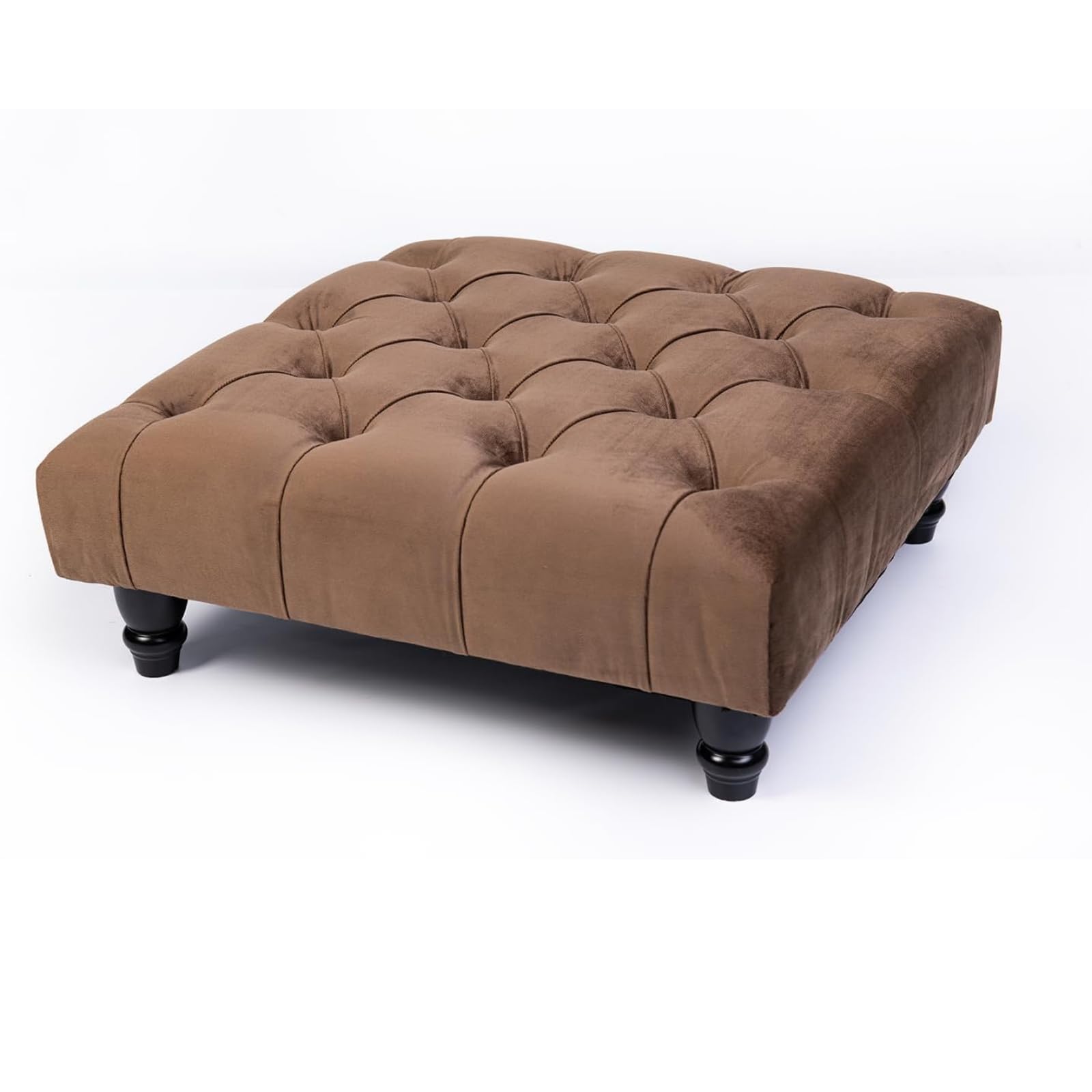 Kiswa collection Chesterfield Footstool - Brown Padded Seat Ottoman with Storage, High Upholstered with Matching Buttons, Wooden Legs, Size 60x60x25cm